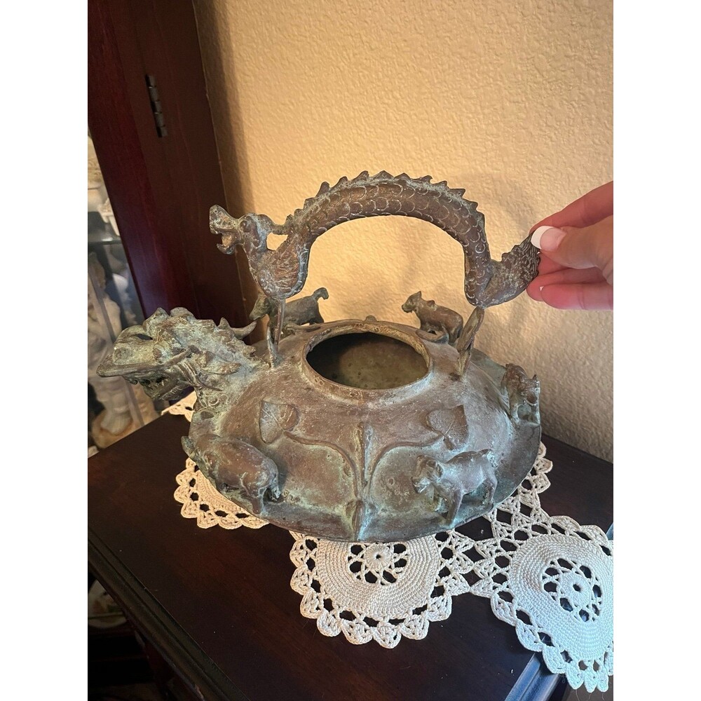 Antique Bronze Chinese Footed Teapot